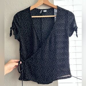 H&M Black and White Polka Dot Wrap Top